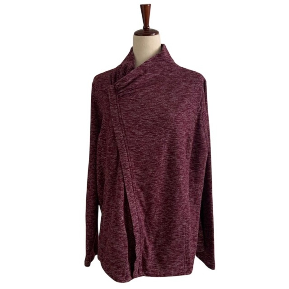 Asymmetrical Zip Front Wrap Cardigan Heathered Knit Moto Top Athleisure Minimal